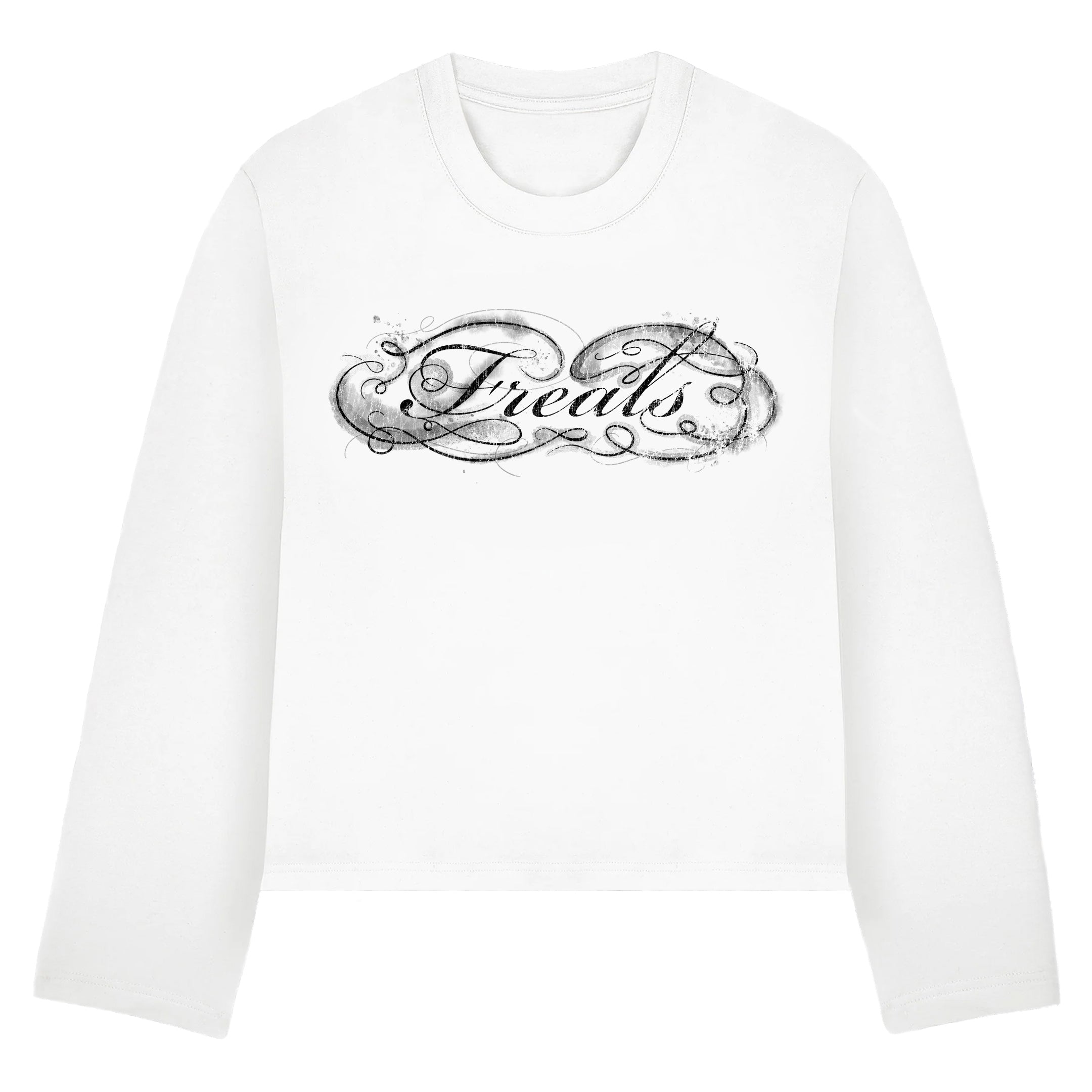 Longsleeve cropped Freals white "Black Script"